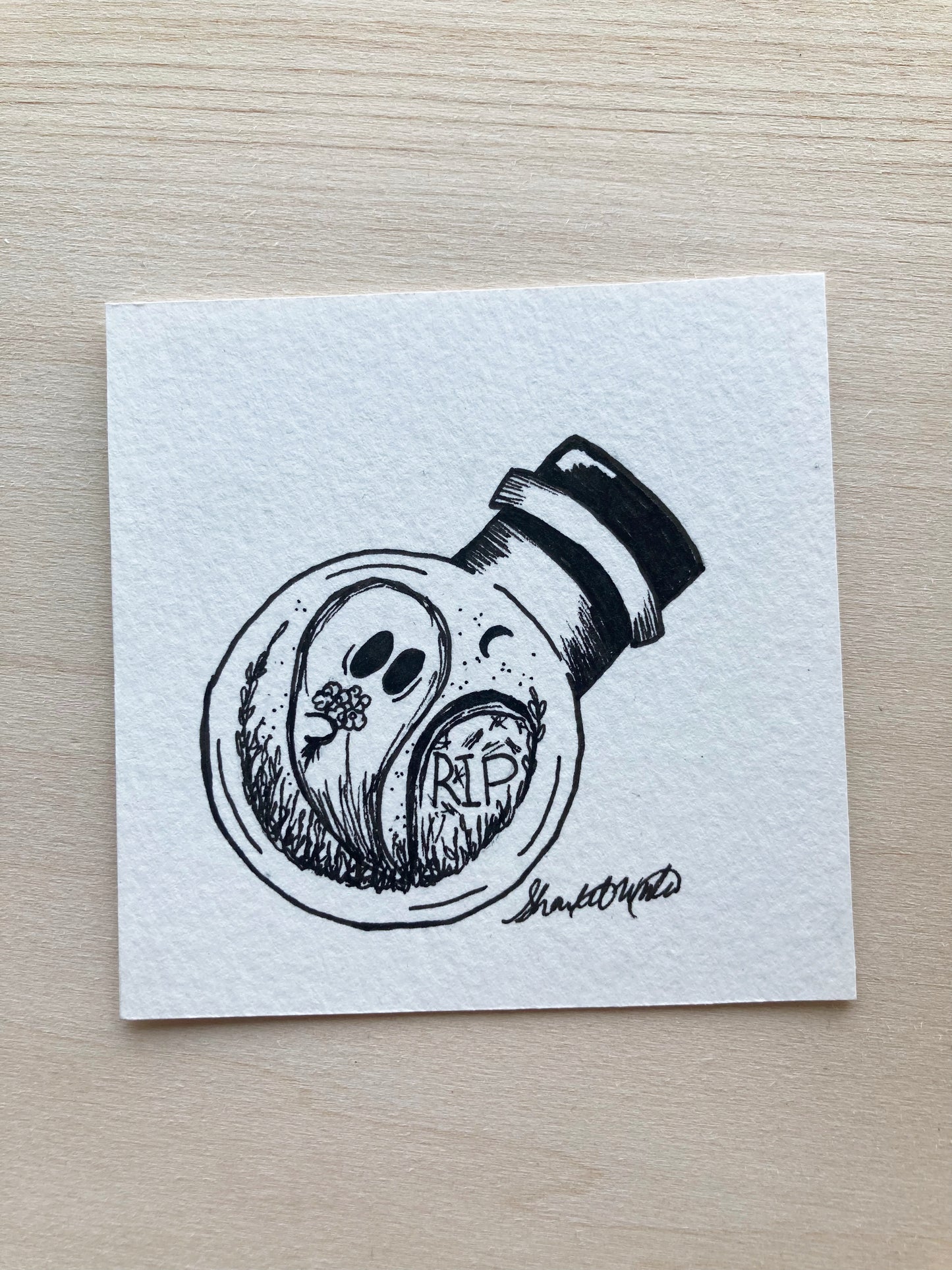 Original ink art Ghost in a Bottle
