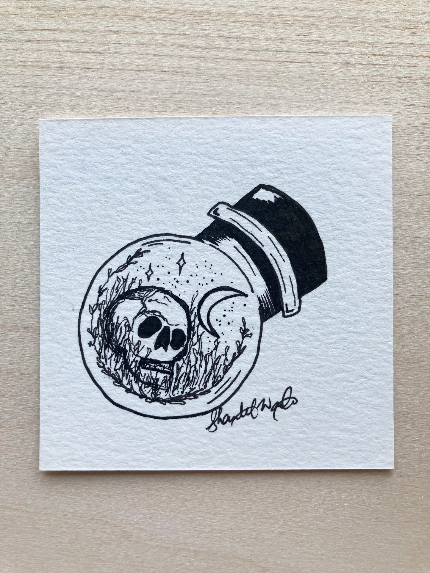 Original ink art Skull in a Bottle