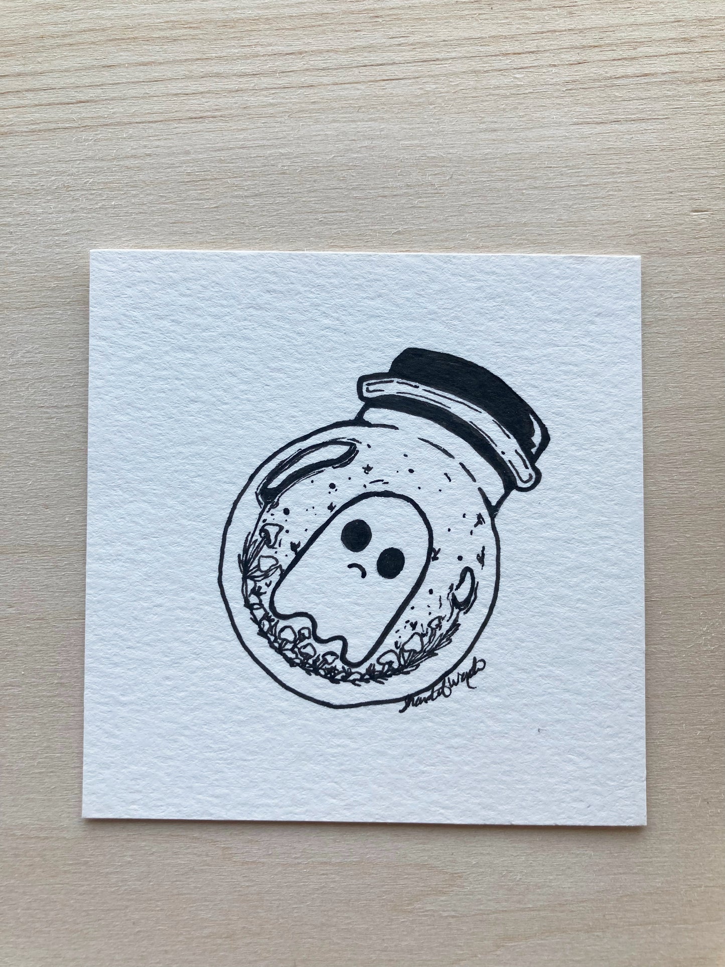 Original ink art Sad Ghost Comic in a Bottle