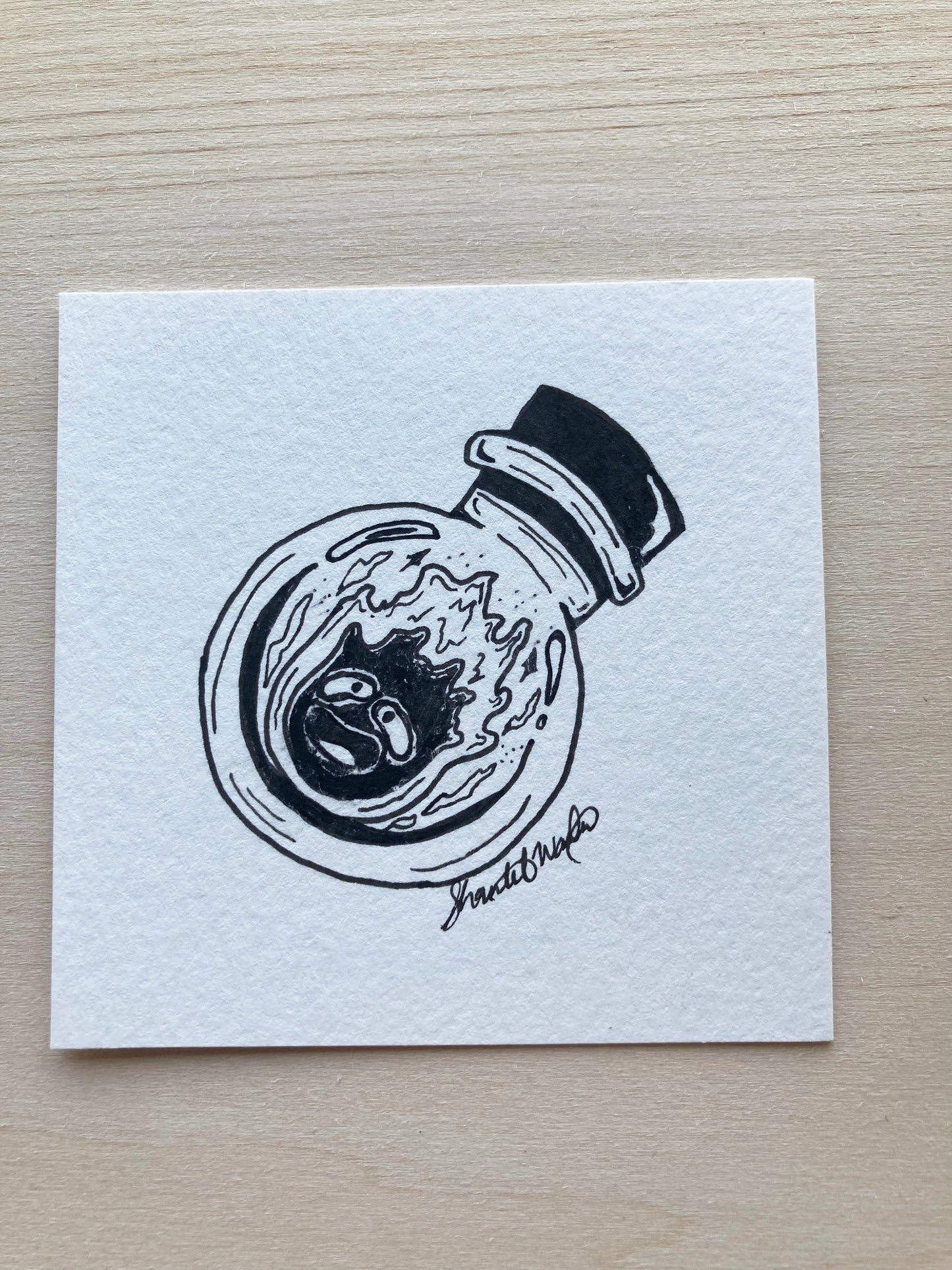Original ink art Fire in a Bottle