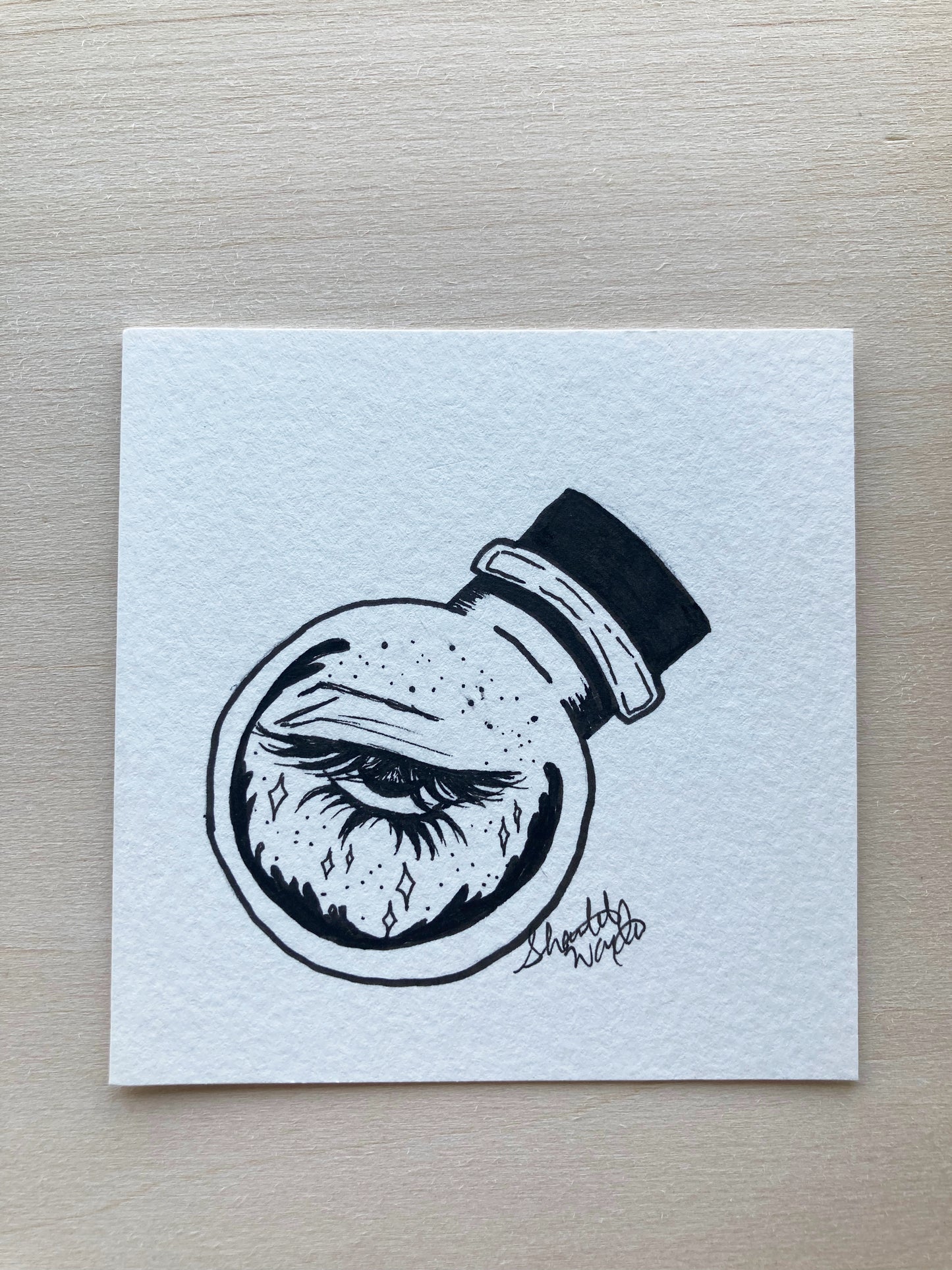 Original ink art Eye in a Bottle