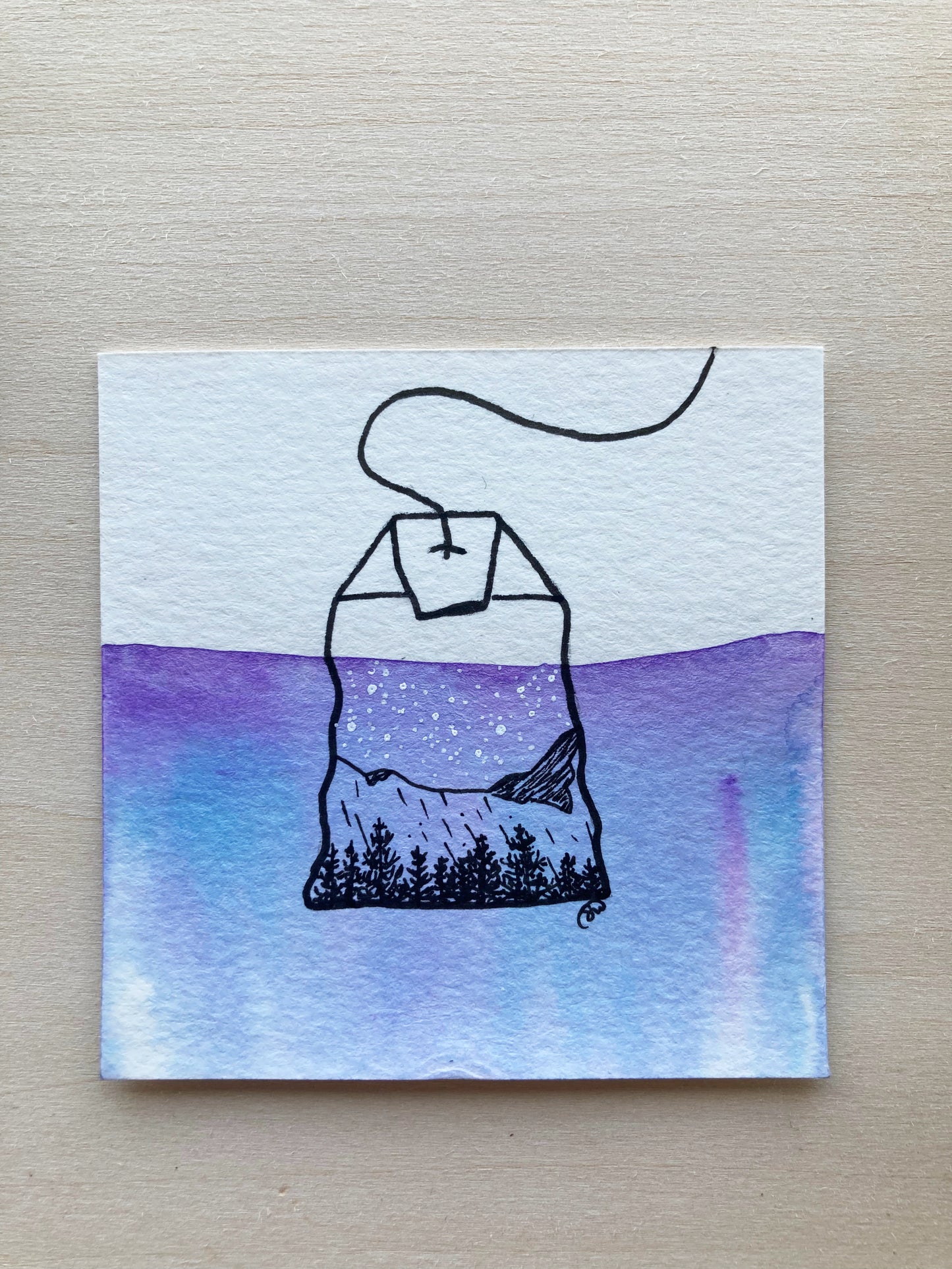 Mini Watercolor Tea Landscape Painting