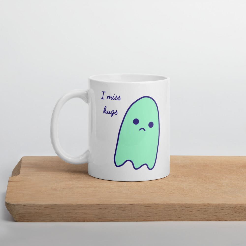I miss hugs Sad Ghost Comic White glossy mug