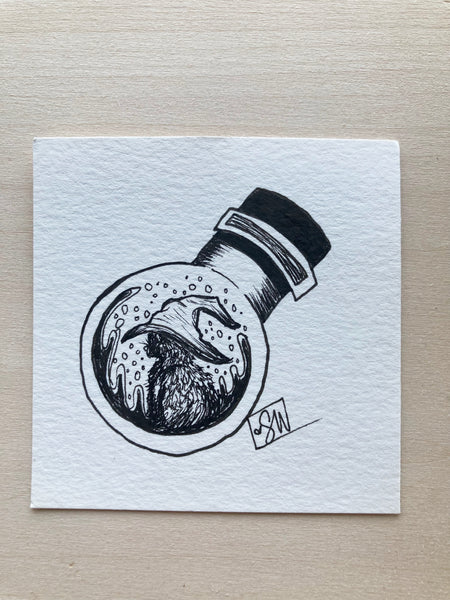 Original ink art Familiar in a Bottle