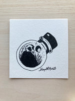 Original ink art Bird Skull  in a Bottle