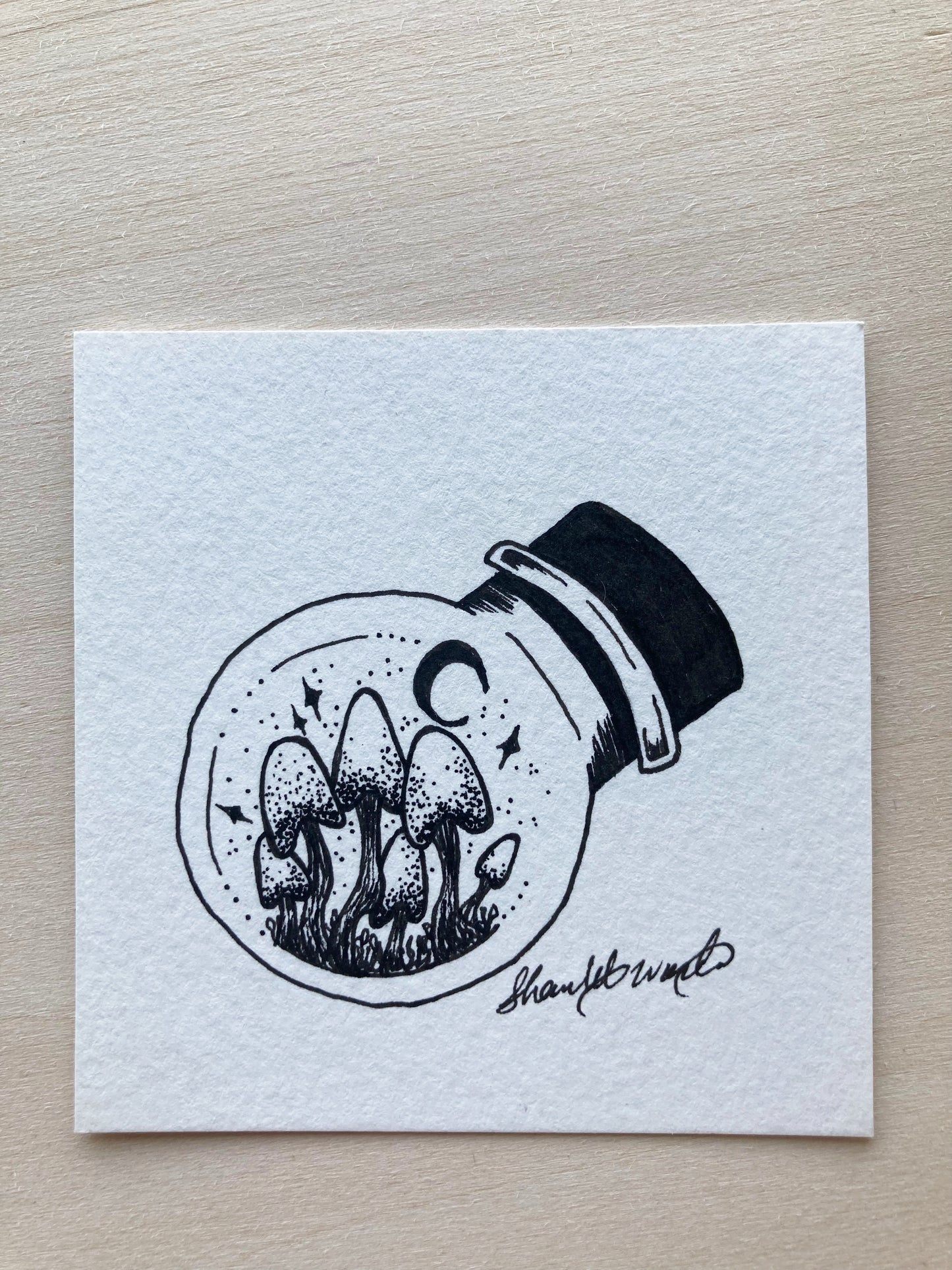 Original ink art Mushrooms in a Bottle
