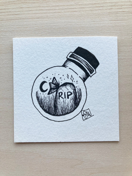 Original ink art Rest In Peace in a Bottle