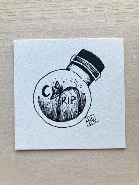 Original ink art Rest In Peace in a Bottle