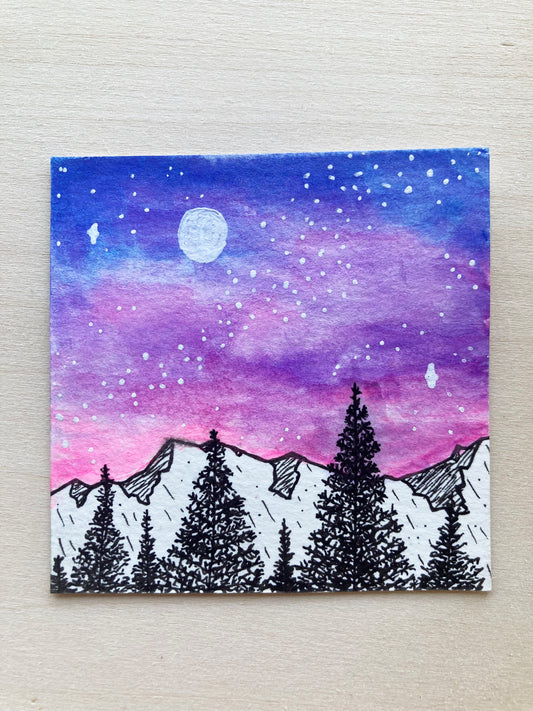 The Mountains Are Calling Mini Watercolor Original