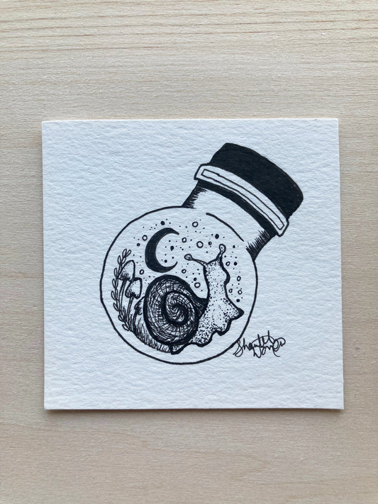 Original ink art Cottagecore in a Bottle