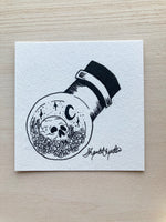 Original ink art Skull and Roses in a Bottle