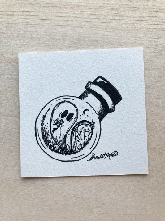 Original ink art Ghost in a Bottle