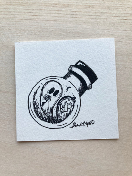 Original ink art Ghost in a Bottle