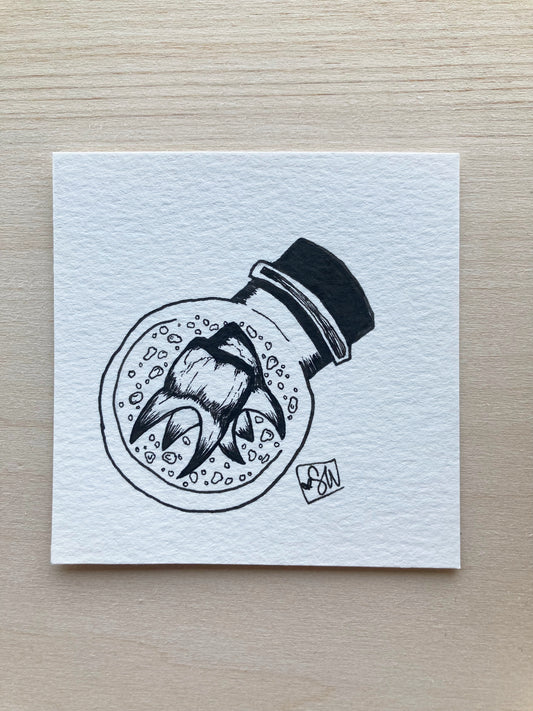 Original ink art Teeth in a Bottle