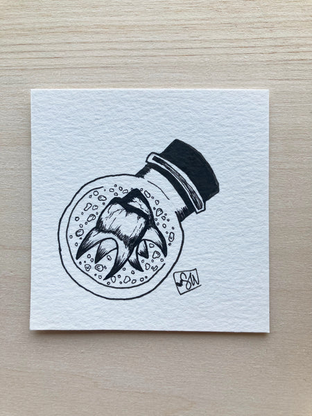Original ink art Teeth in a Bottle