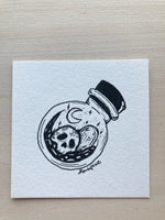 Original ink art Skull in a Bottle