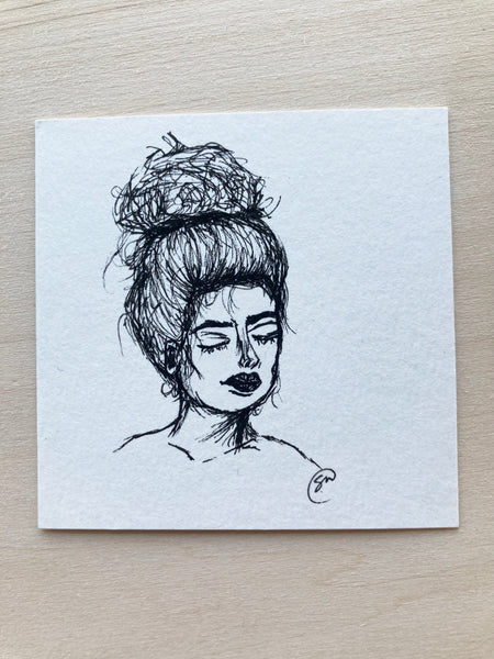 Mini Original Ink Art Messy Hair Don’t Care