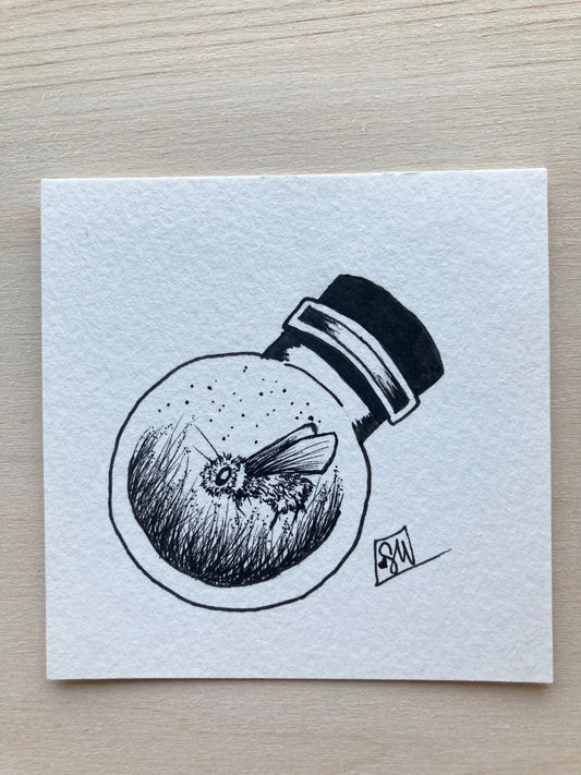 Original ink art Bee in a Bottle