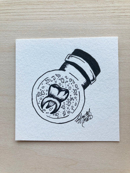Original ink art Tooth in a Bottle