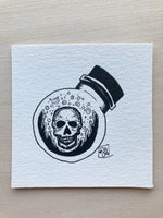 Original ink art Skull Spells in a Bottle