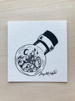 Original ink art The Cutest Cat in a Bottle