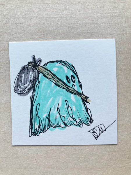 Sad Ghost Running Away Mini Original