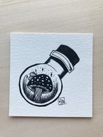 Original ink art Mushroom Magic in a Bottle