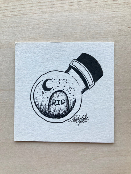 Original ink art Tombstone in a Bottle