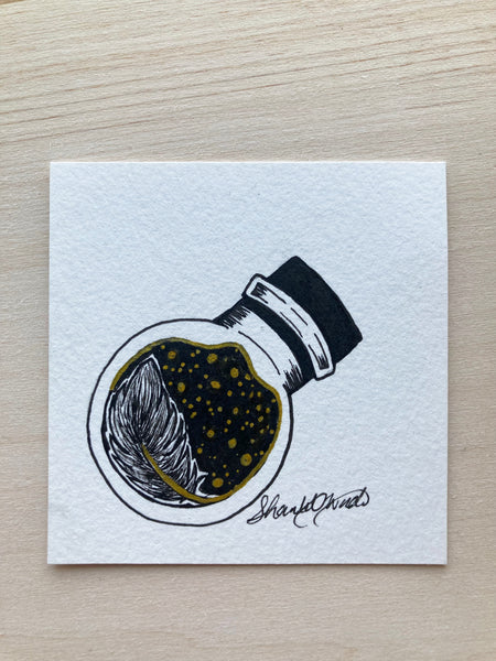 Original ink art Feather in a Bottle