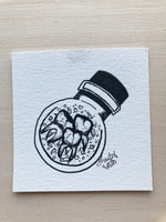 Original ink art Three Teeth in a Bottle