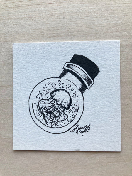 Original ink art Jellyfish in a Bottle