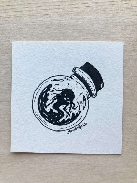 Original ink art Spell in a Bottle