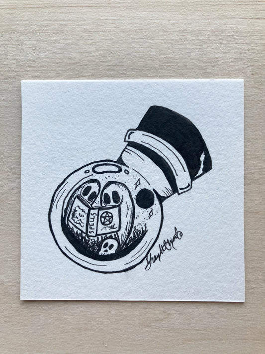 Original ink art Ghosts and Spells in a Bottle