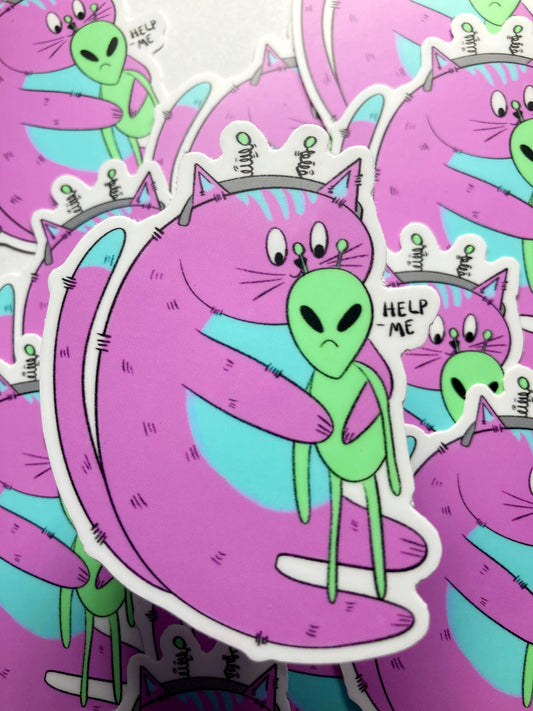 Help Me Alien and Cat Sticker