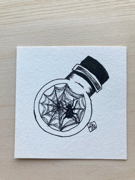 Original ink art Spider in a Bottle