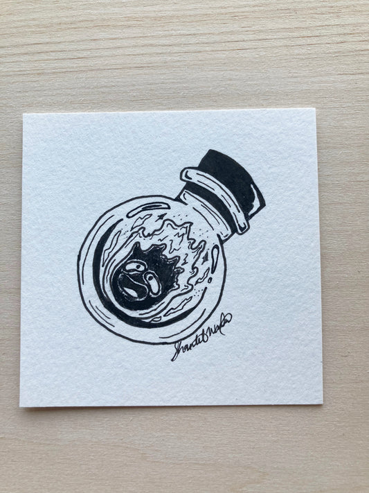 Original ink art Fire in a Bottle