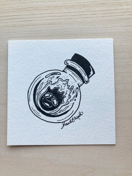 Original ink art Fire in a Bottle