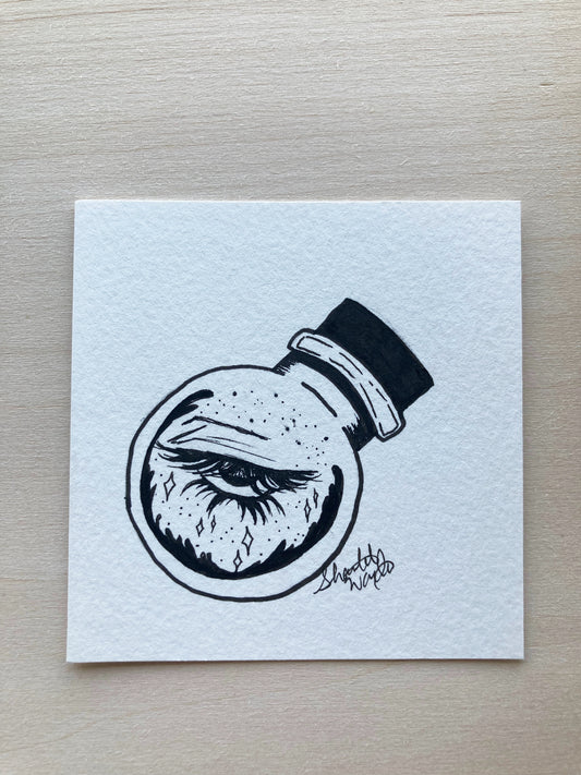 Original ink art Eye in a Bottle