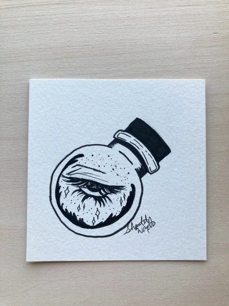 Original ink art Eye in a Bottle