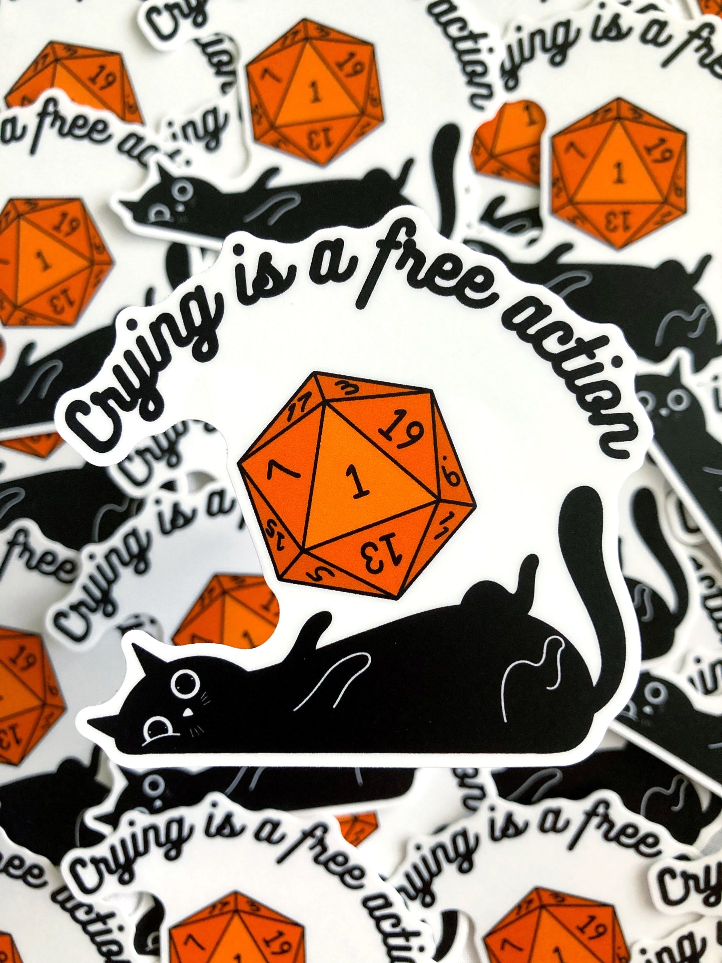 Crying Is A Free Action D20 Cat Sticker