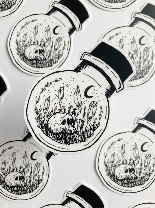 Crystals And Skull In A Bottle Sticker