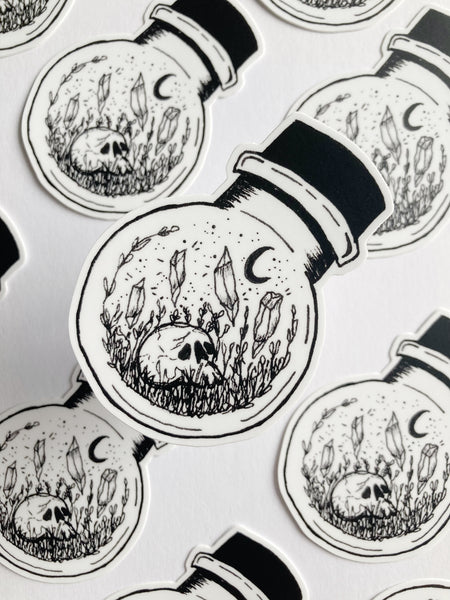 Crystals And Skull In A Bottle Sticker