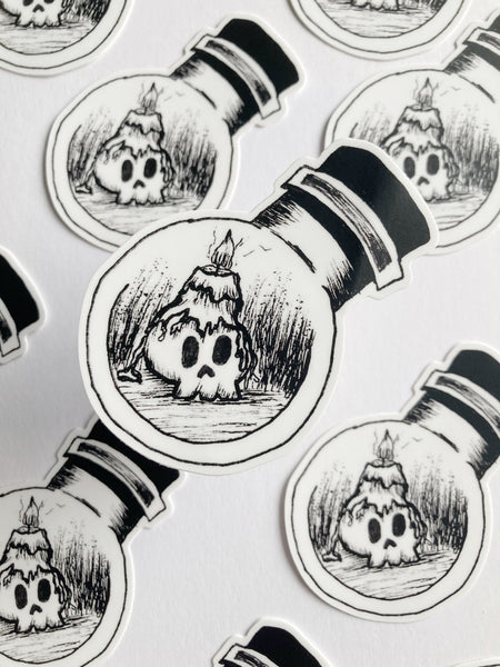 Candle On A Skull In A Bottle Sticker