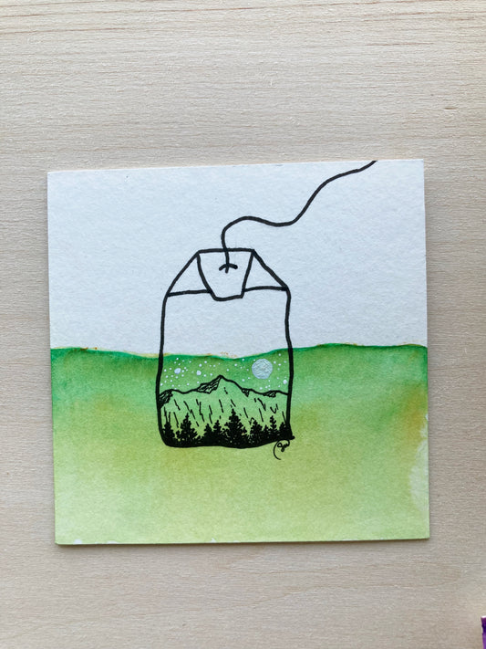 Mini Watercolor Tea Landscape Painting