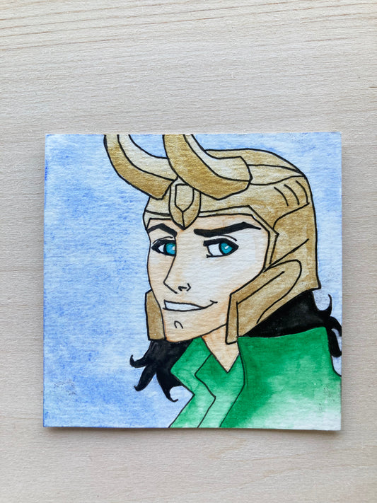 Mini Watercolor God of Mischief Painting