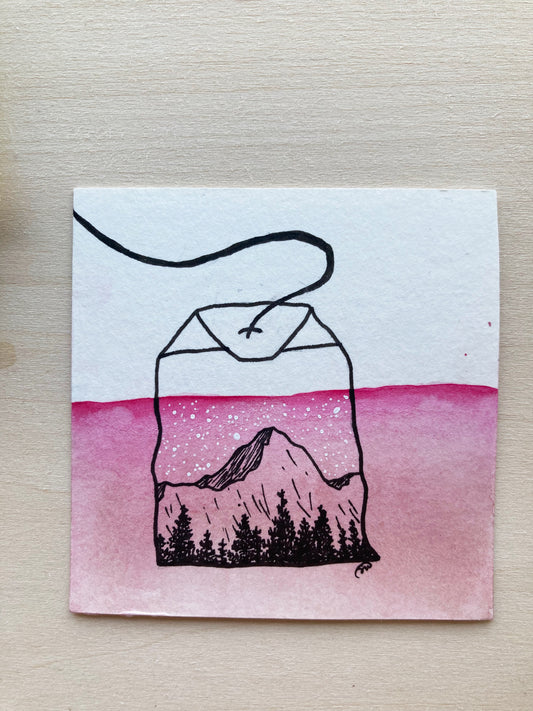 Mini Watercolor Tea Landscape Painting