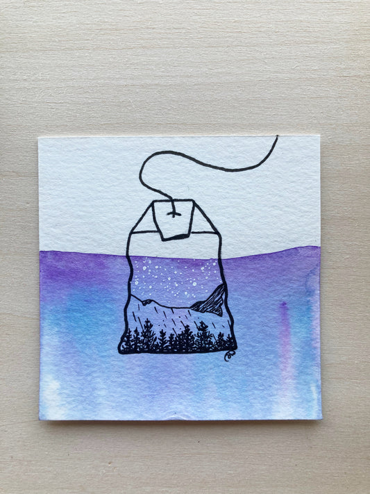 Mini Watercolor Tea Landscape Painting