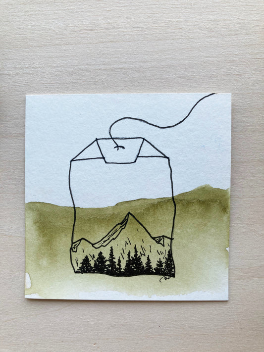 Mini Watercolor Tea Landscape Painting