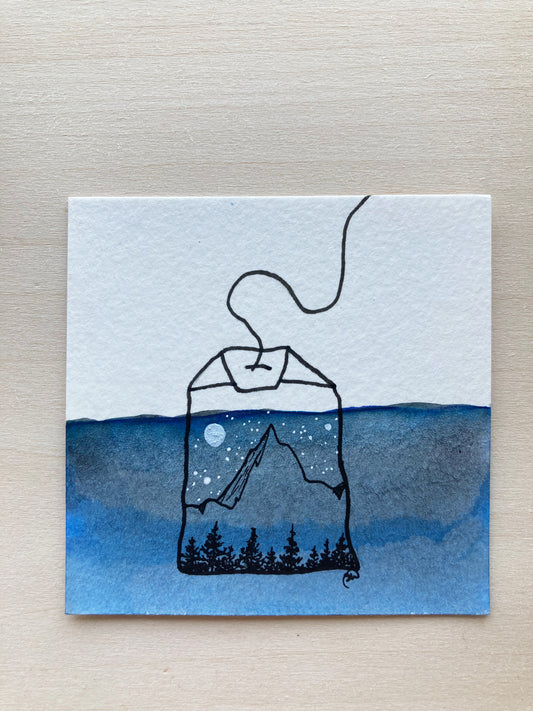 Mini Watercolor Tea Landscape Painting