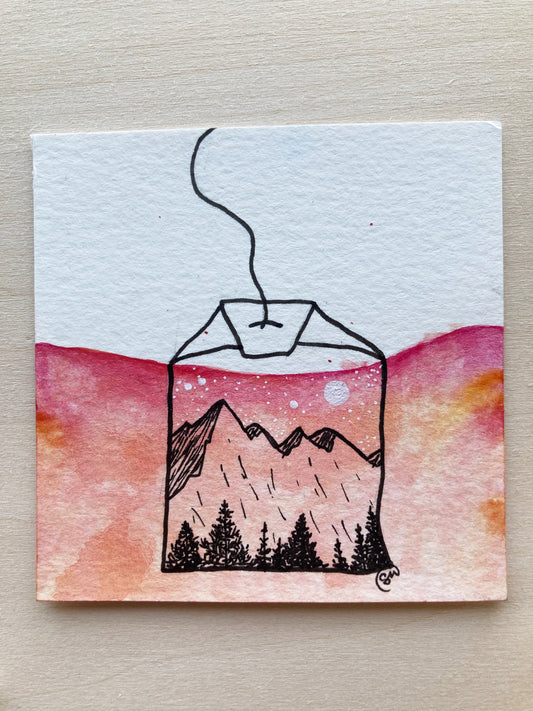 Mini Watercolor Tea Landscape Painting